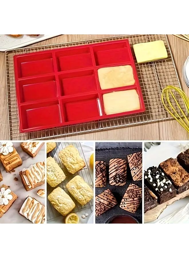 Red Silicone Baking Pan 9 Cavities Non Stick Oven Microwave Safe Easy Release - Image 5